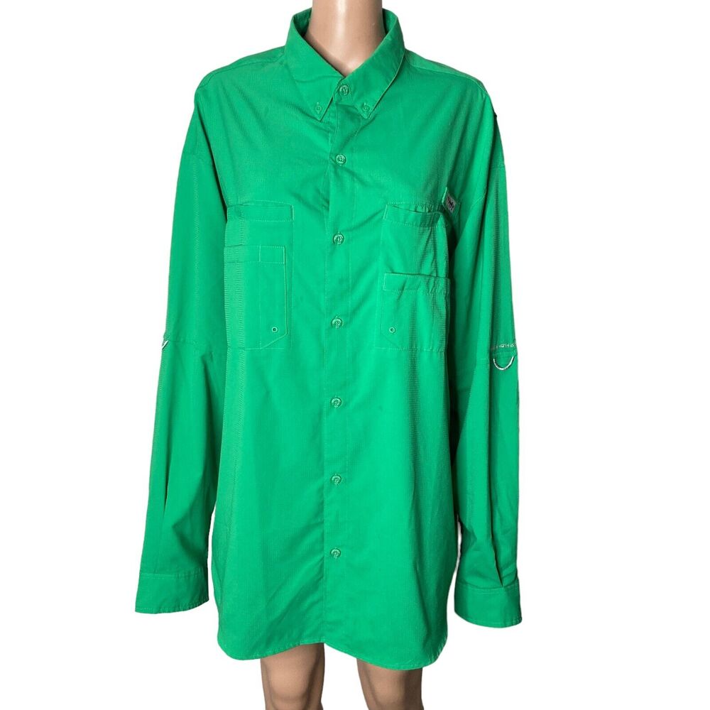 PFG Golf Shirt Mens XL Green Vented Fishing Button Front